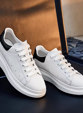 百丽透气真皮日常休闲小白鞋男士新款撞色厚底增高板鞋子A0615AM2