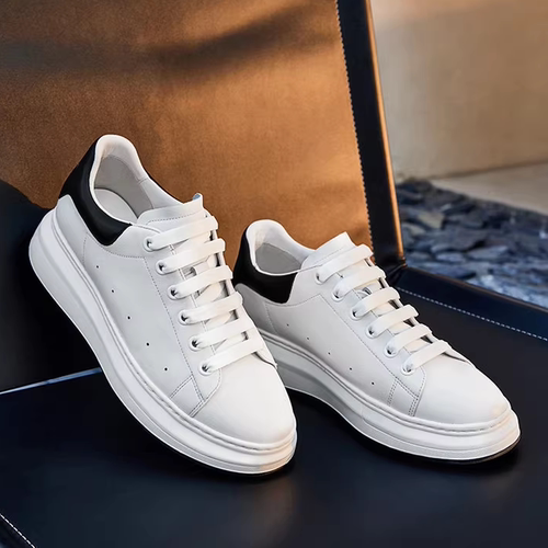 百丽真皮透气厚底增高男士小白鞋