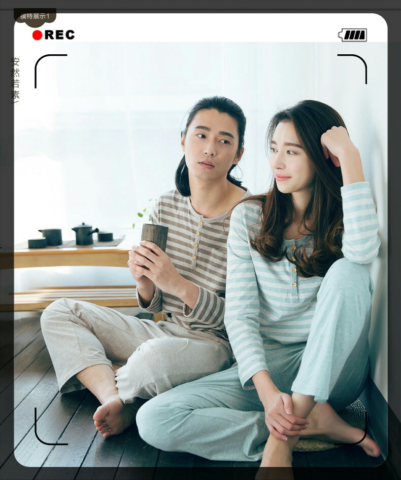 亏清原79！日系纯棉天竺棉女式男式情侣睡衣家居服长袖短袖套装