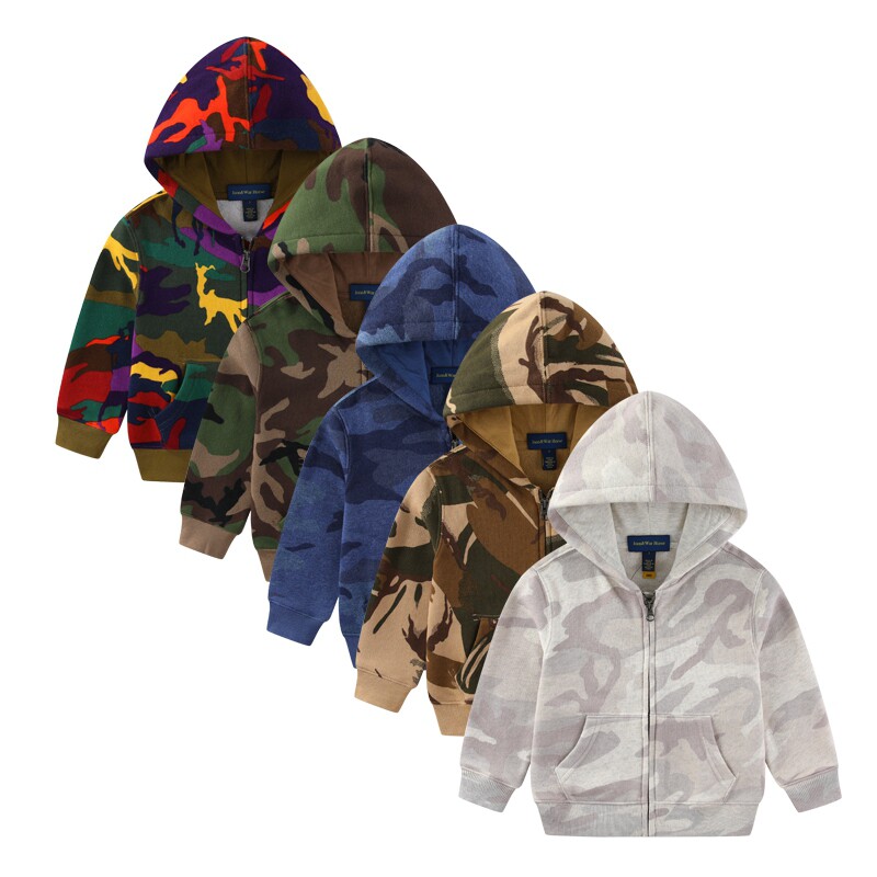 RL138男女童小马标秋冬迷彩加绒长袖百搭外套拉链中大童