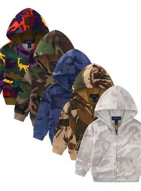 RL138男女童小马标秋冬迷彩加绒长袖百搭外套拉链中大童