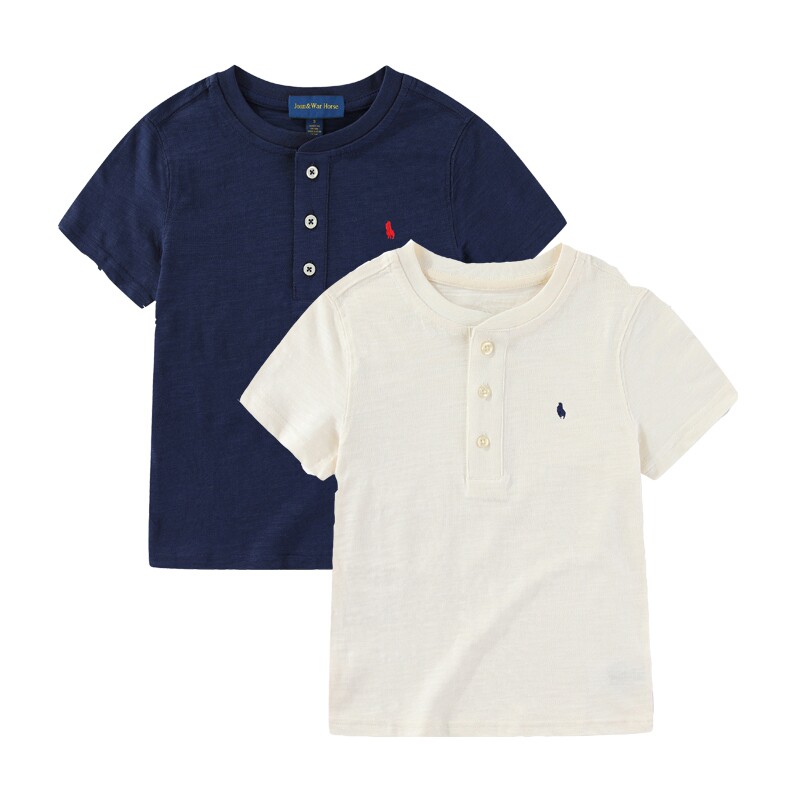 RL093男女童竹节棉三粒扣小马标短袖打底T恤