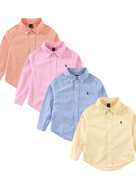 RL001-1男女童条纹府绸棉小马衬衣  中大童可亲子