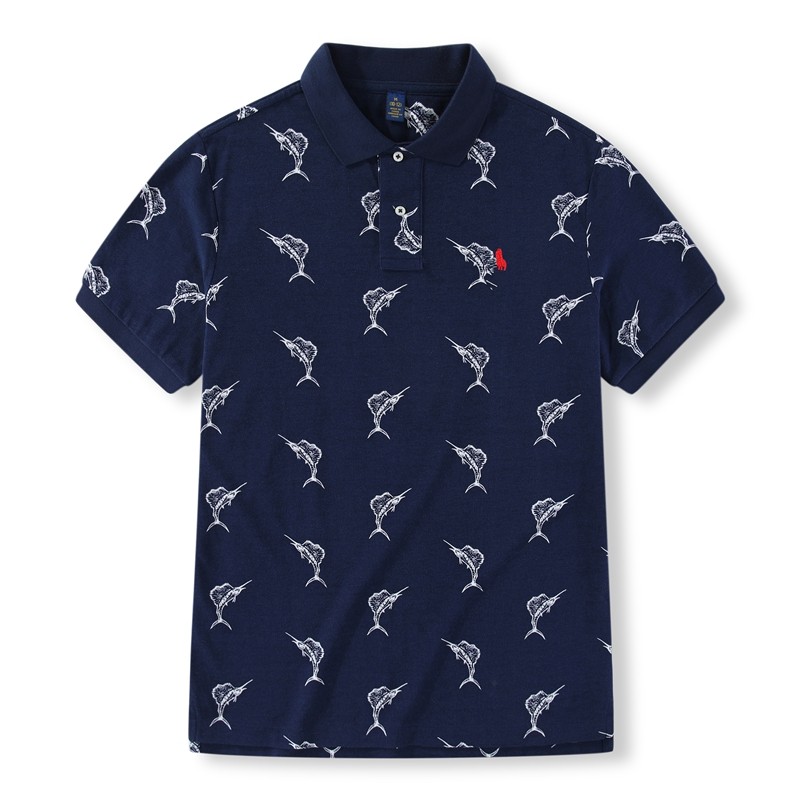 082男装短袖夏装新款经典翻领印花