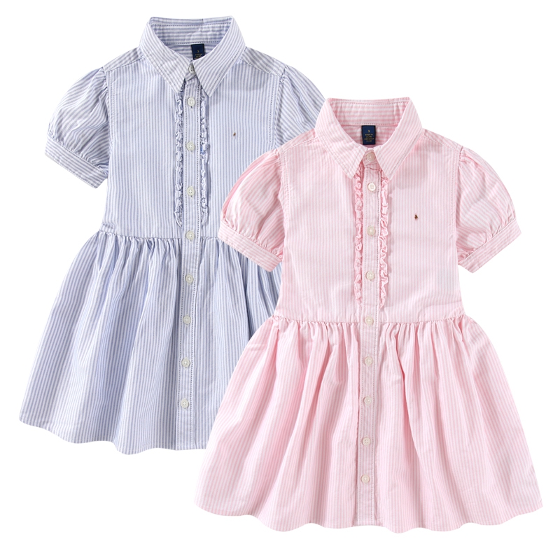 RL026-1女童牛津纺短袖袖连衣裙 经典长裙 小彩马 夏季学院休闲