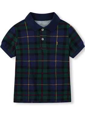 RL087男女中大童短袖T恤 经典绿格子翻领 珠地纯棉