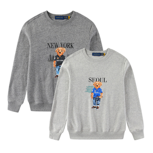 RL049 男装男士小熊系列秋冬加绒休闲圆领卫衣 保暖厚款