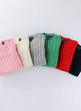 RL146男女童秋冬纯棉麻花毛衣内搭 尺码偏小套头圆领针织衫