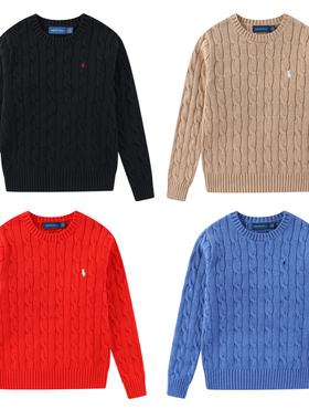 RL067成人套头圆领毛衣含10%羊绒小马麻花款针织衫