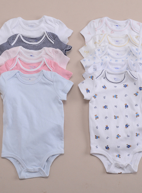 RL002婴幼儿男女童套头短袖三角圆领纯棉连体衣