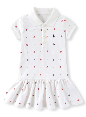 RL029夏季新款女童小马短袖连衣裙 珠地棉帆船印花翻领连衣裙