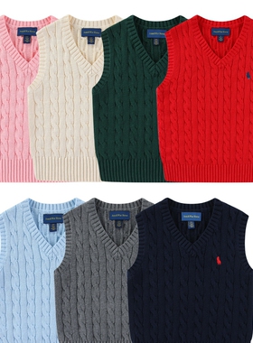 RL057男女童春秋款纯棉线背心小马标毛衣背心 可亲子有标