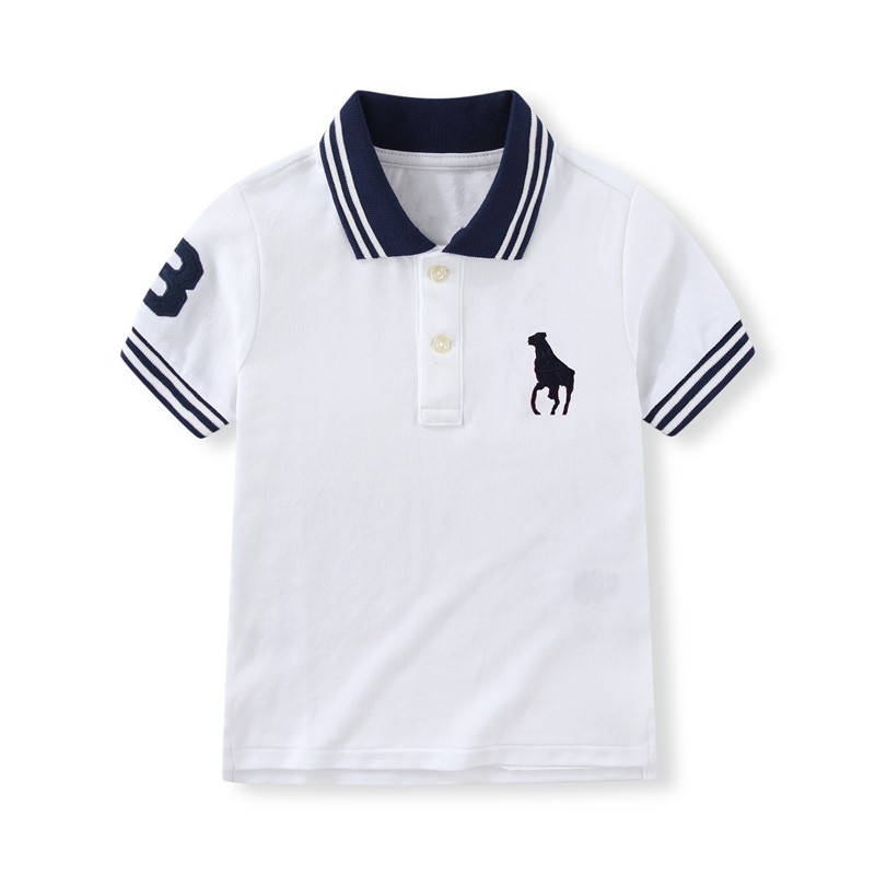 Rl063-1男女童新款短袖T恤 白色大马POLO衫 夏天薄款休闲透气