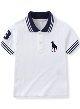 Rl063-1男女童新款短袖T恤 白色大马POLO衫 夏天薄款休闲透气