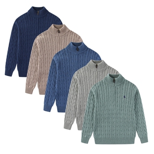 RL127男士秋冬半拉链纯棉针织衫厚款毛衣麻花