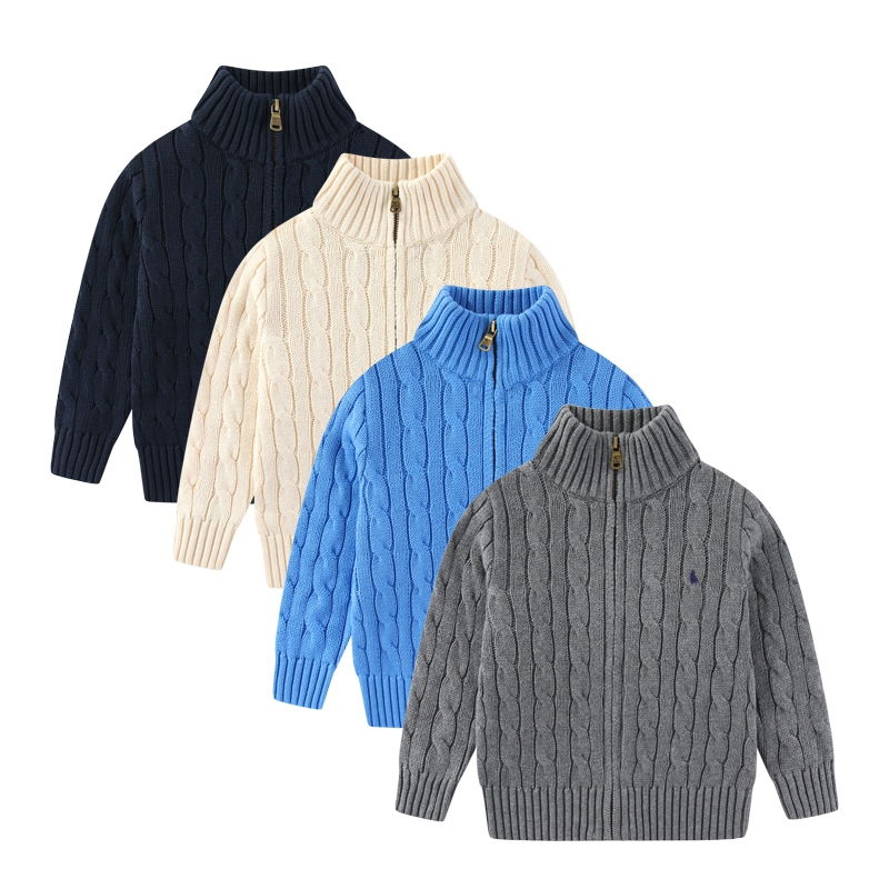 RL152男女童针织衫拉链开衫外套纯棉线衣小马毛衣