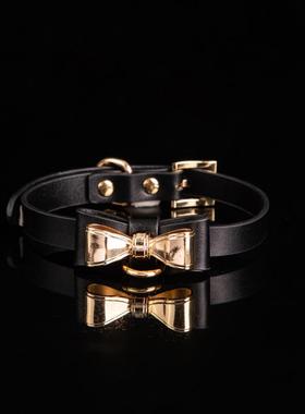 真皮项圈女m蝴蝶结颈圈choker男情侣颈饰锁骨链k9脖圈 可定制刻字