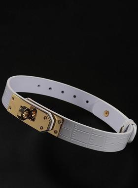 头层牛皮项圈鳄鱼纹凯莉扣choker刻字定制男女m情侣颈饰k9脖圈