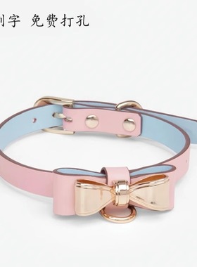 Poison 蝴蝶结金属项圈定制刻字亚文化choker甜美粉色颈带