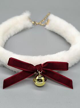 Puppy*蝴蝶结铃铛毛绒项圈choker秋冬氛围颈链圣诞节锁骨链脖圈