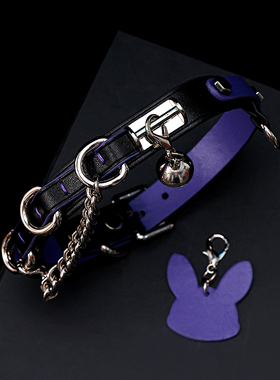 Puppy原创真皮黑紫兔头铃铛项圈choker女m颈圈男脖圈颈饰刻字狗牌