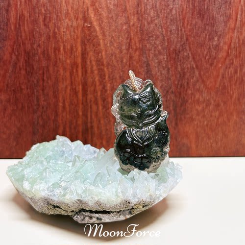 【小甜豆】天然绿幽灵九尾狐吊坠水晶项链满绿精工狐牌雕刻件