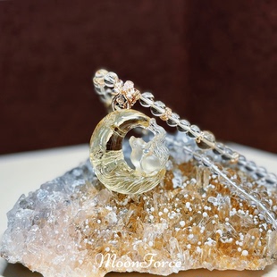 【凤九望月】天然黄水晶九尾狐锁骨链月狐项链纯净体精工雕刻套装