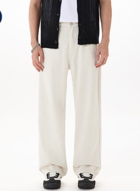 沐丘男装∣老钱风斜纹亚麻混纺休闲裤男松弛慵懒风通勤高级感长裤