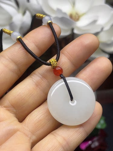 天然玉石和田玉白玉手工打磨平安扣吊坠挂件挂坠一物一拍品带证书