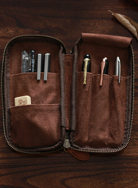 【复刻全新】&Liebe 同款手工牛皮皮革拉链笔袋手帐文具笔盒