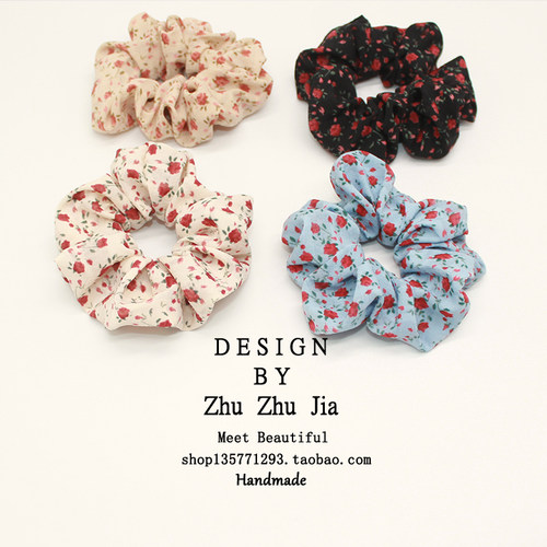 韩版复古碎花大肠发圈女高级感花朵发绳扎头发橡皮筋头花头绳发饰