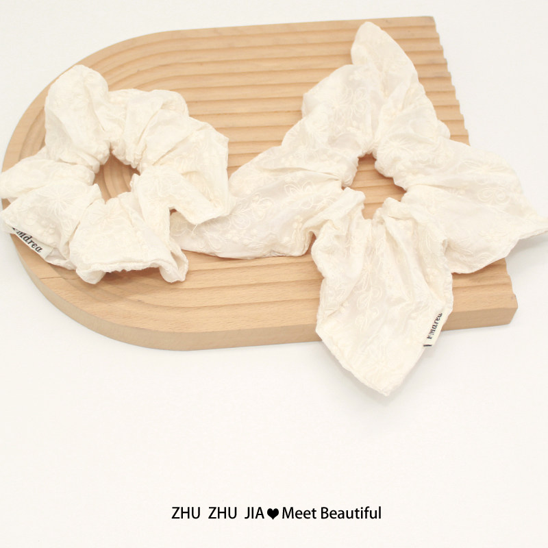 法式米色蕾丝方巾大肠发圈女高级感超大头绳方形发绳2025新款发饰