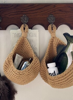 LIVINGBANK北欧中古风编织杂物篮INS风随意可挂绳编家用收纳筐