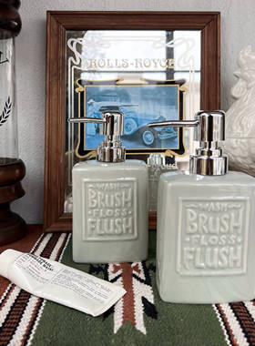 LIVINGBANK美式复古陶瓷浮雕英文洗手液分装瓶INS法式牙刷收纳缸