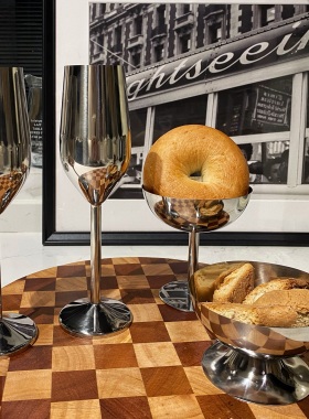 livingbank包豪斯银色高脚杯中古风不锈钢冰淇淋碗咖啡店摆盘餐具