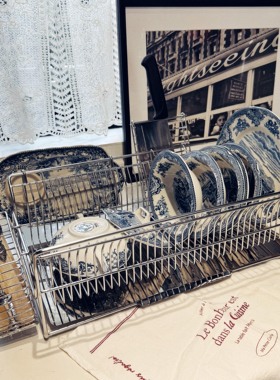 LIVINGBANK中古风不锈钢碗盘沥水架银色厨房台面收纳架厨房置物架