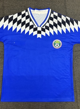 足球队服短袖蓝色96中国男足阿联酋亚洲杯客场蓝色球衣