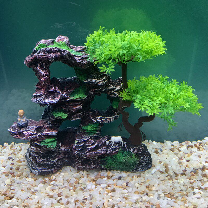 鱼缸仿真假山造景装饰水草石头摆件仿青石山水族布景树躲避洞全套