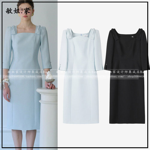 敏姐26春韩国设计师品牌DEWL新款4月肩头蝴蝶结直筒连衣裙