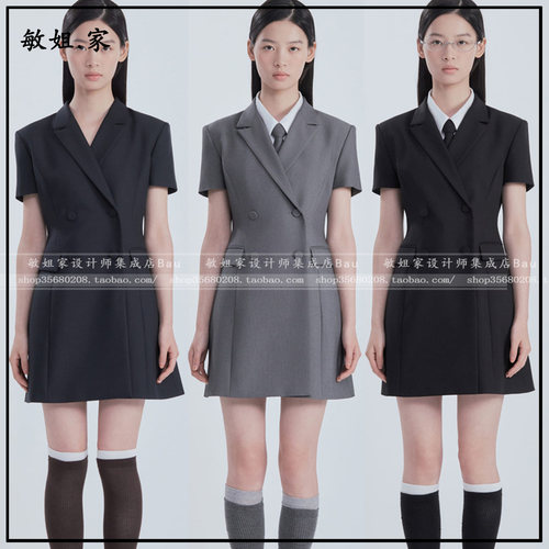 26夏韩国设计师品牌mausoleum新款7月双排扣西装领直筒连衣裙