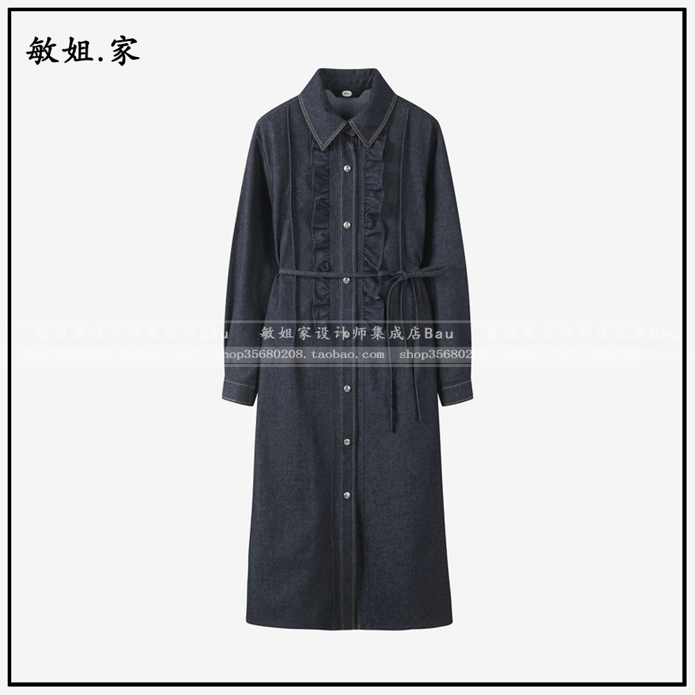敏姐26春韩国设计师品牌DEWL新款4月荷叶边单排扣牛仔连衣裙