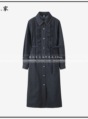 敏姐26春韩国设计师品牌DEWL新款4月荷叶边单排扣牛仔连衣裙
