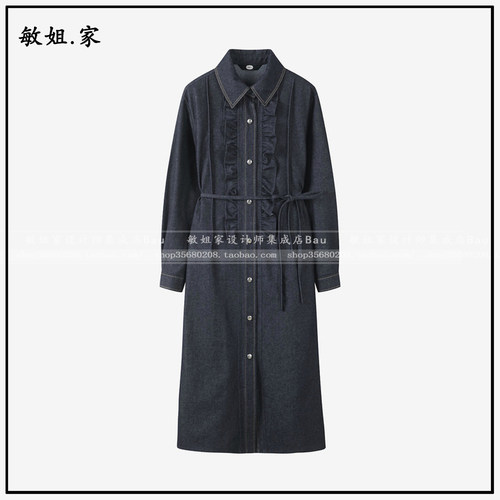 敏姐26春韩国设计师品牌DEWL新款4月荷叶边单排扣牛仔连衣裙