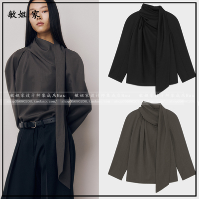 敏姐26春韩国设计师品牌kindersalmon新款3月围巾领宽松长袖衬衫