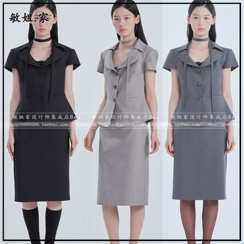 26夏韩国设计师品牌mausoleum新款7月单排扣西装领短袖外套短裙