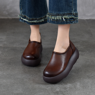 单鞋女2026正流行高跟平底厚底简约百搭头层牛皮圆头松糕轻便女鞋