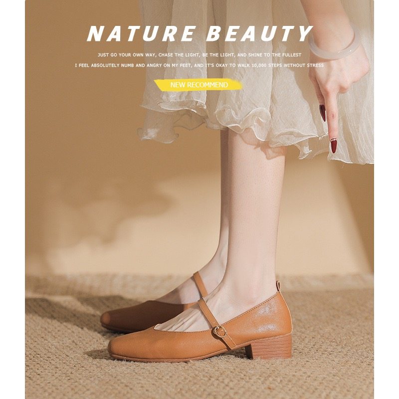 真皮玛丽珍鞋百搭小方头软皮软底粗跟时尚舒适多色单鞋女,女鞋,浅口单鞋,淘宝优惠券,粉丝福利购,淘宝优惠卷