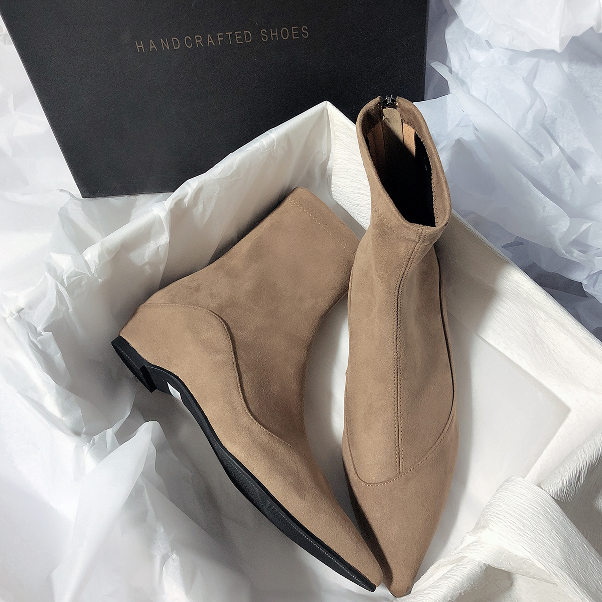 新款尖头真皮百搭内增高弹力靴女