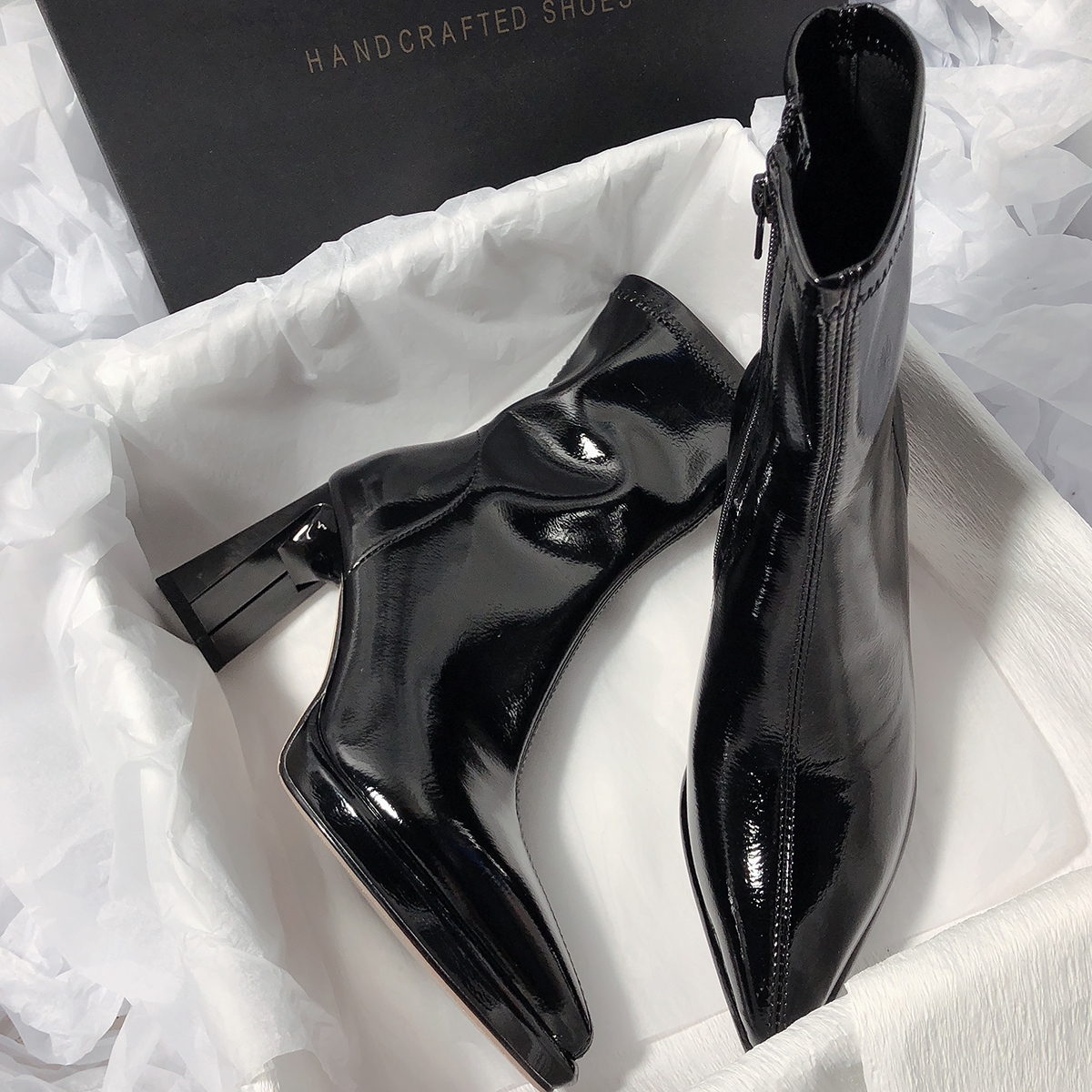 尖头真皮瘦瘦气质法式短筒靴女