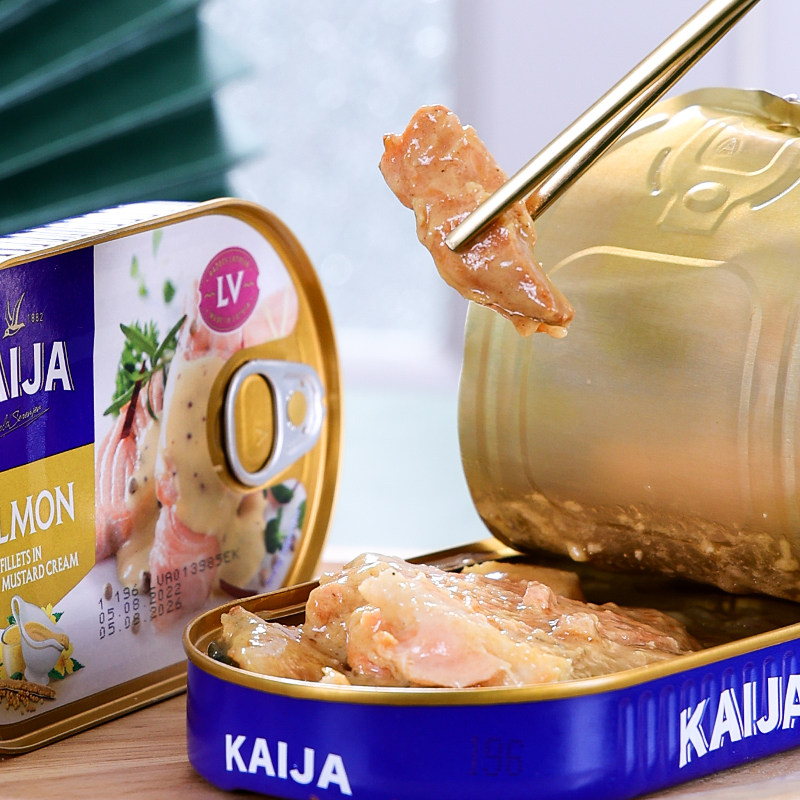 进口芥末三文鱼罐头海鲜即食下饭菜KAIJA牌拉脱维亚原装特产食品